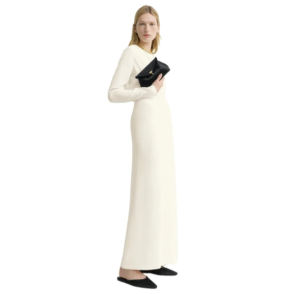 Mini T-Lock frayed satin clutch in Black - Image 2