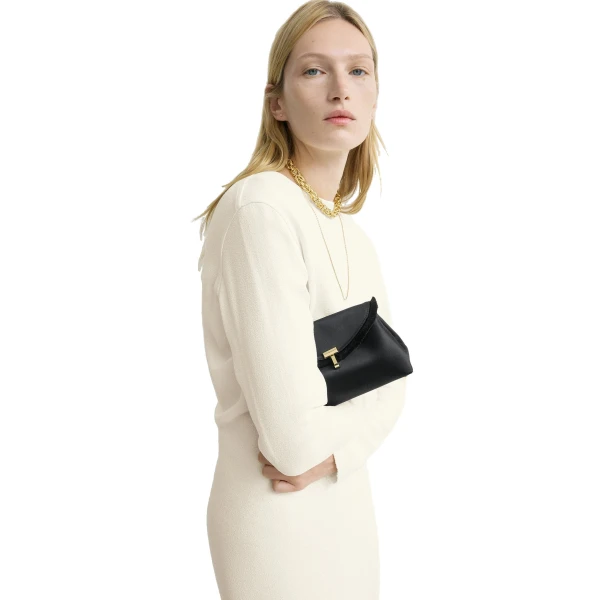 Mini T-Lock frayed satin clutch in Black - Image 3