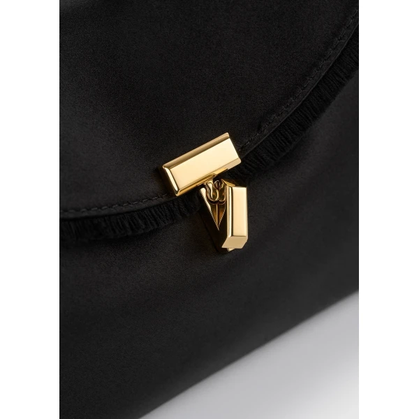 Mini T-Lock frayed satin clutch in Black - Image 4