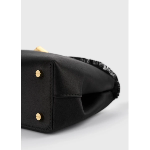 Mini T-Lock frayed satin clutch in Black - Image 5