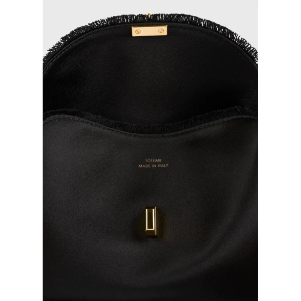 Mini T-Lock frayed satin clutch in Black - Image 6