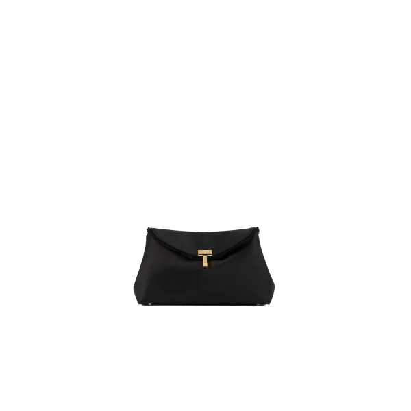Toteme Mini T-Lock frayed satin clutch in Black