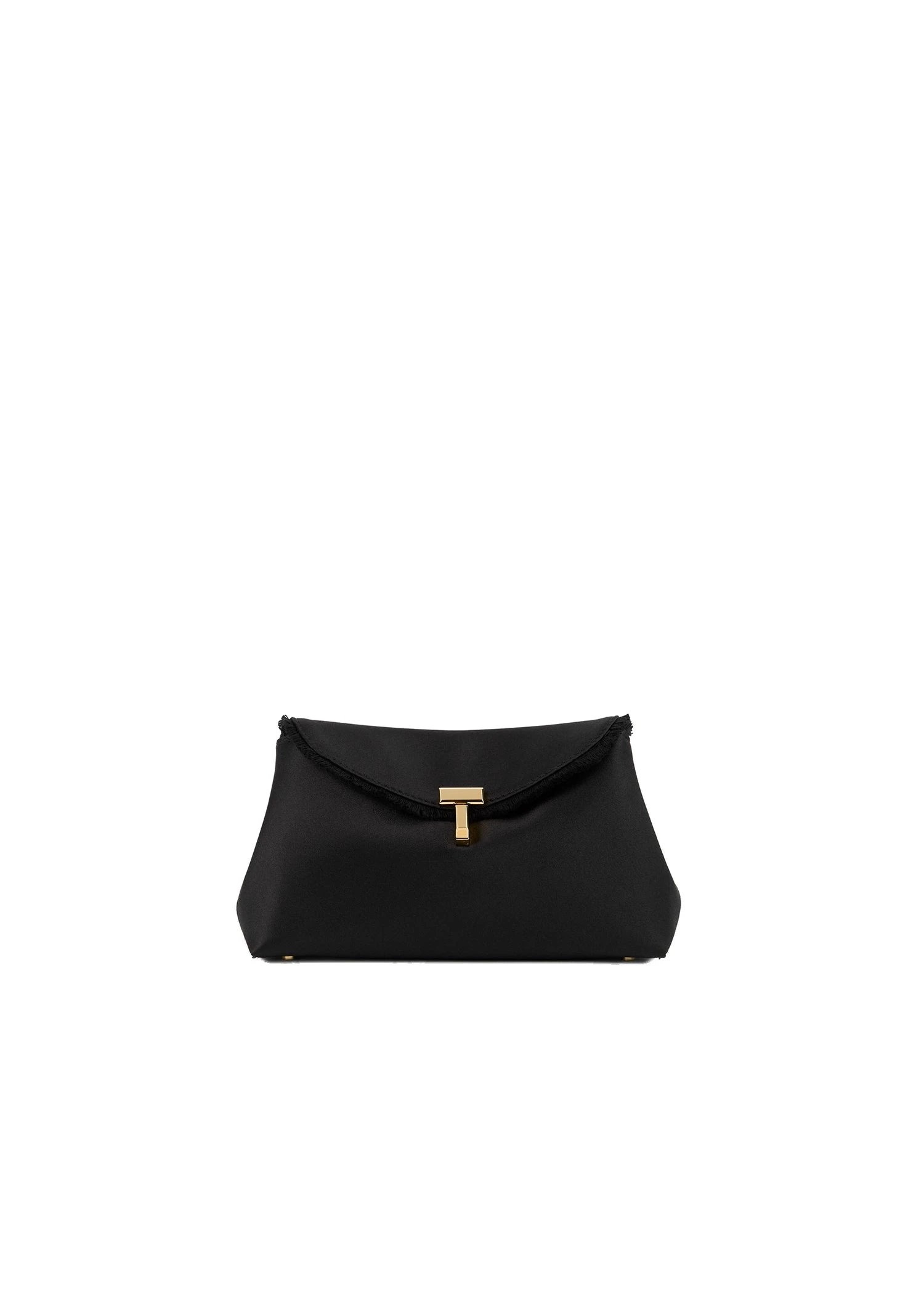 Mini T-Lock frayed satin clutch in Black