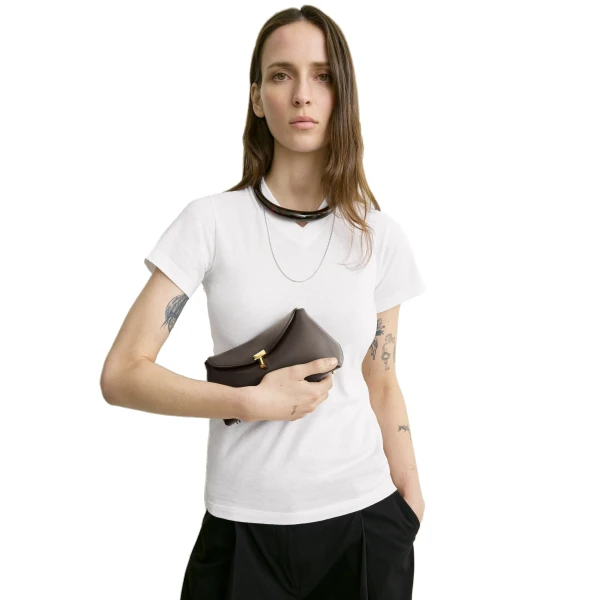Mini T-Lock leather clutch in Bark - Image 2