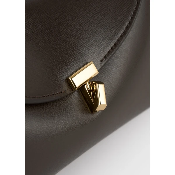 Mini T-Lock leather clutch in Bark - Image 5