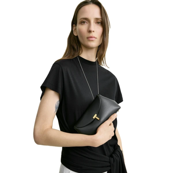 Mini T-Lock leather clutch in Black - Image 2