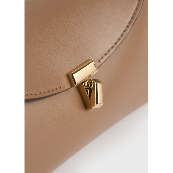 Mini T-Lock leather clutch in Camel - Image 5