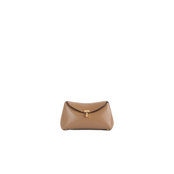 Toteme Mini T-Lock leather clutch in Camel