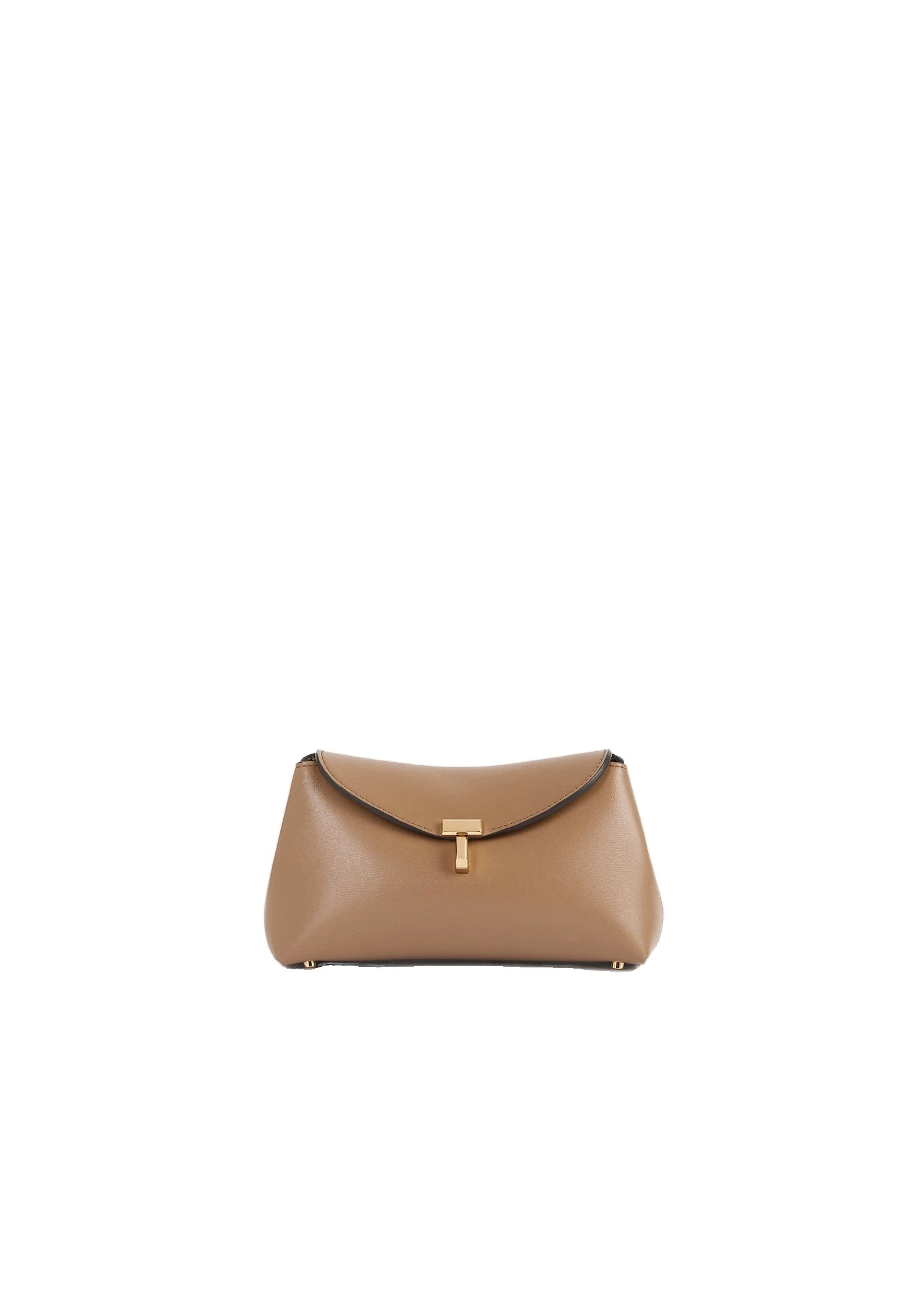 Mini T-Lock leather clutch in Camel