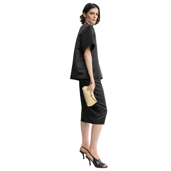 Mini T-Lock leather clutch in Champagne - Image 2