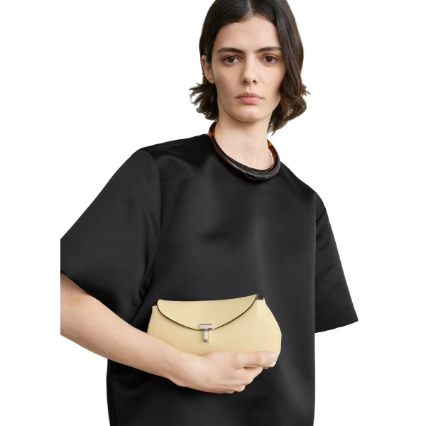 Mini T-Lock leather clutch in Champagne - Image 3