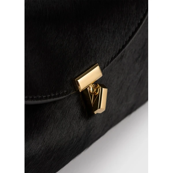 Mini T-Lock pony hair clutch in Black - Image 5