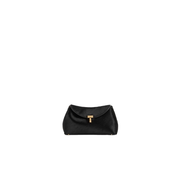 Toteme Mini T-Lock pony hair clutch in Black