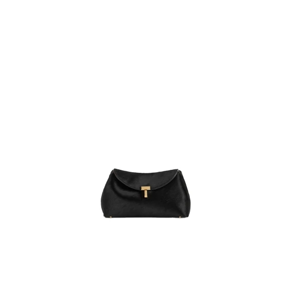 Mini T-Lock pony hair clutch in Black