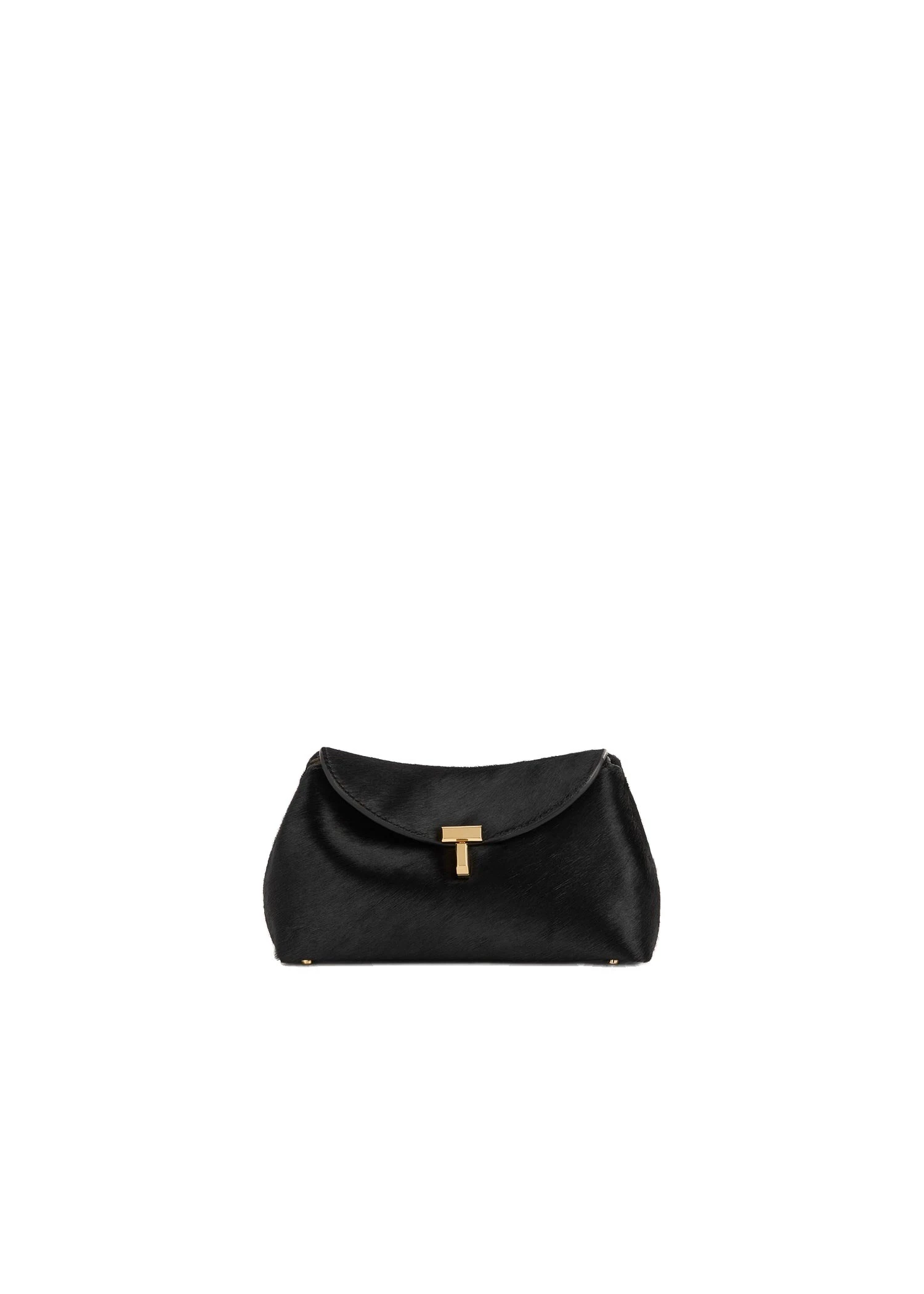 Mini T-Lock pony hair clutch in Black