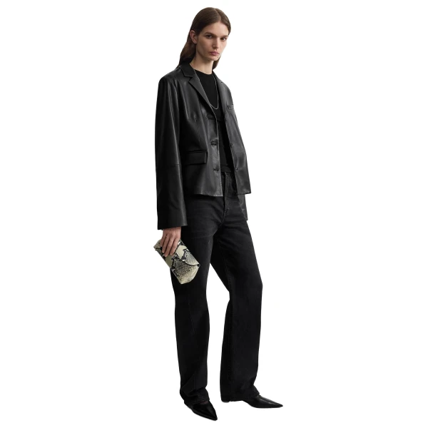 Mini T-Lock python-embossed clutch in Black / Ecru - Image 3