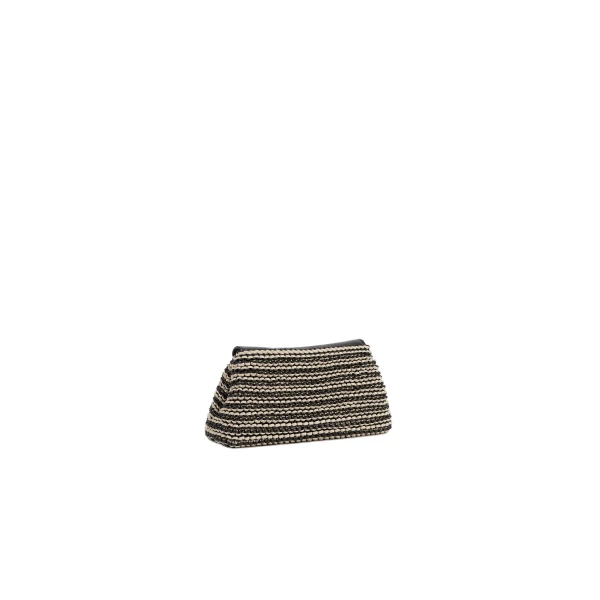 Mini T-Lock woven-leather clutch in Black / Sand - Image 4