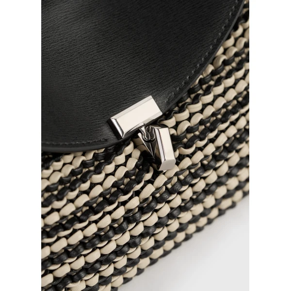 Mini T-Lock woven-leather clutch in Black / Sand - Image 5
