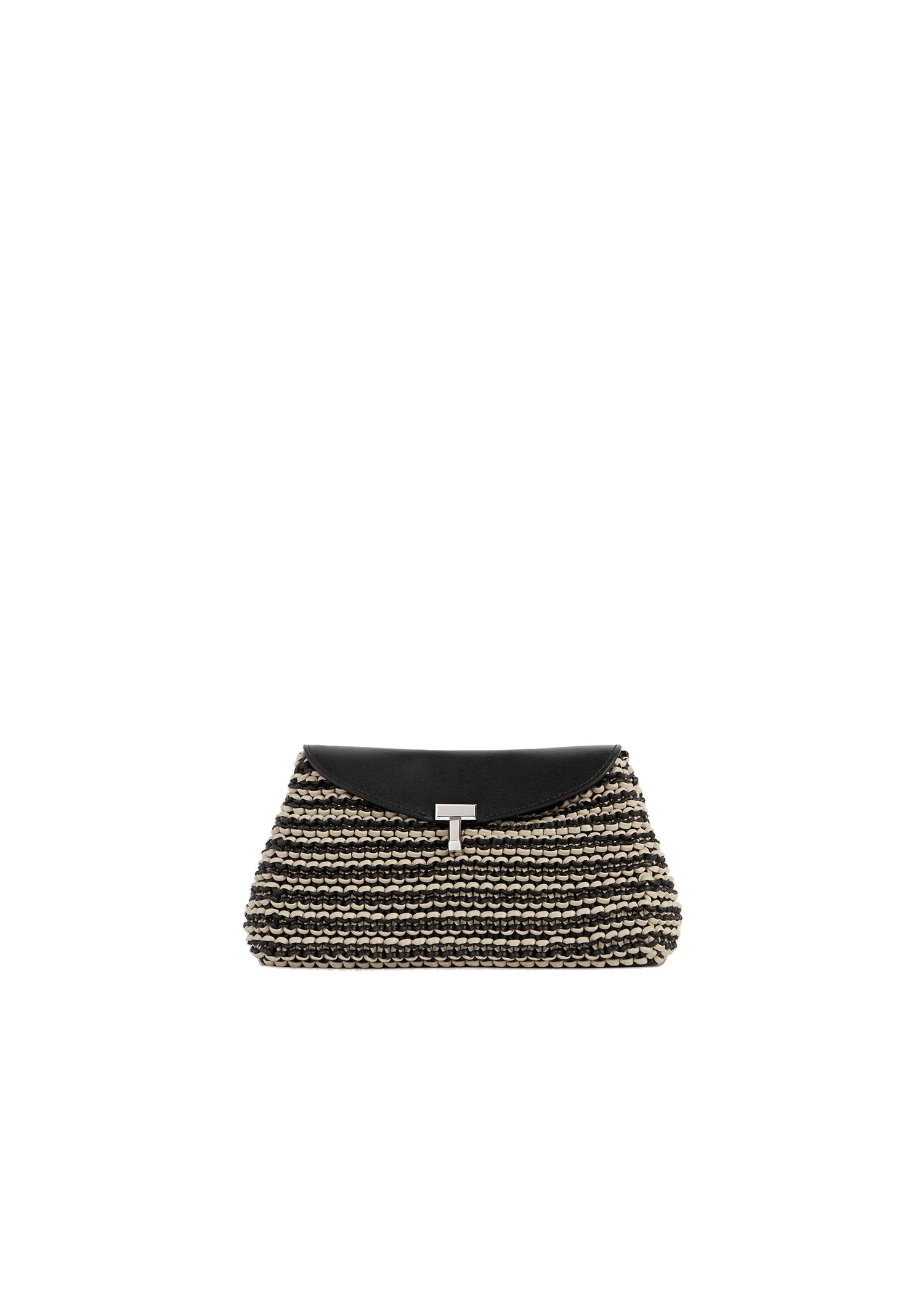Mini T-Lock woven-leather clutch in Black / Sand