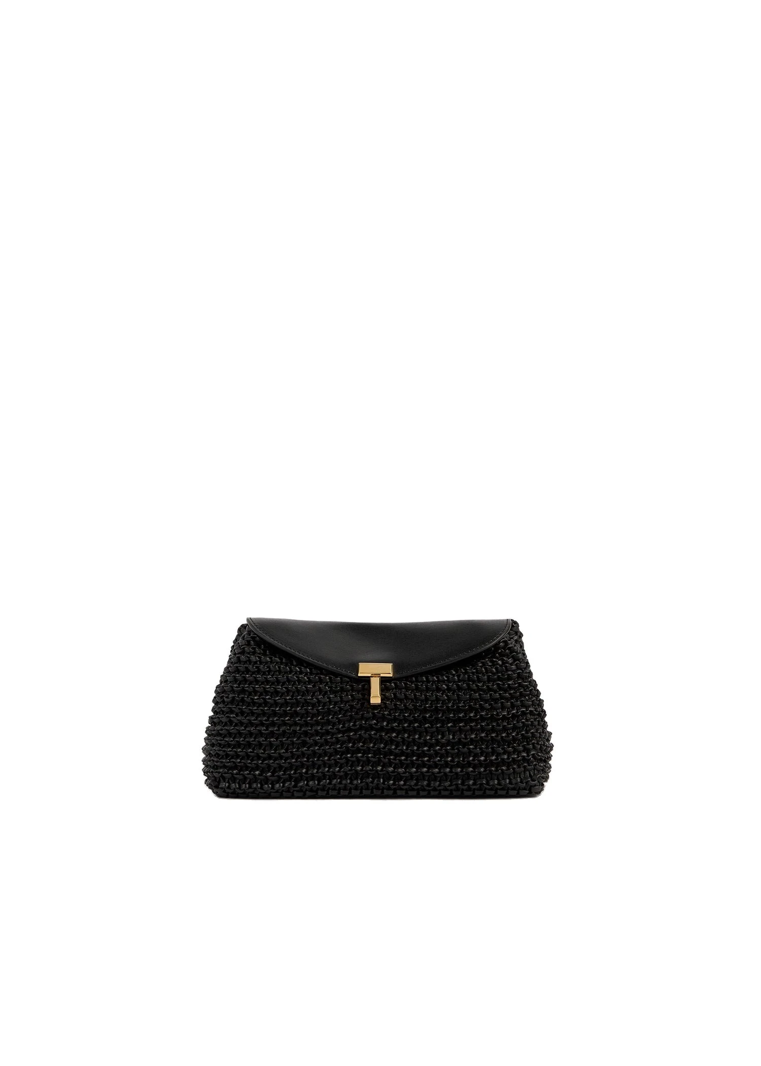 Mini T-Lock woven-leather clutch in Black