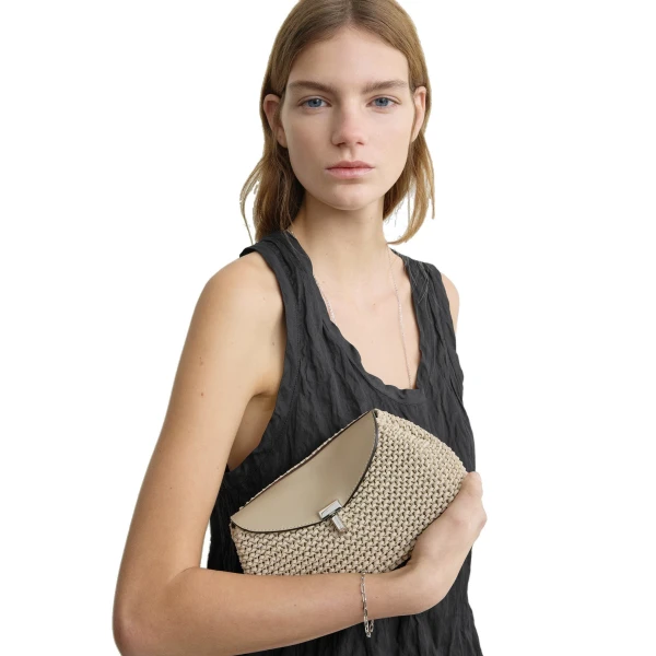Mini T-Lock woven-leather clutch in Fawn - Image 2