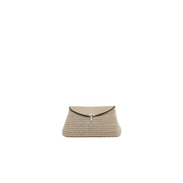 Toteme Mini T-Lock woven-leather clutch in Fawn