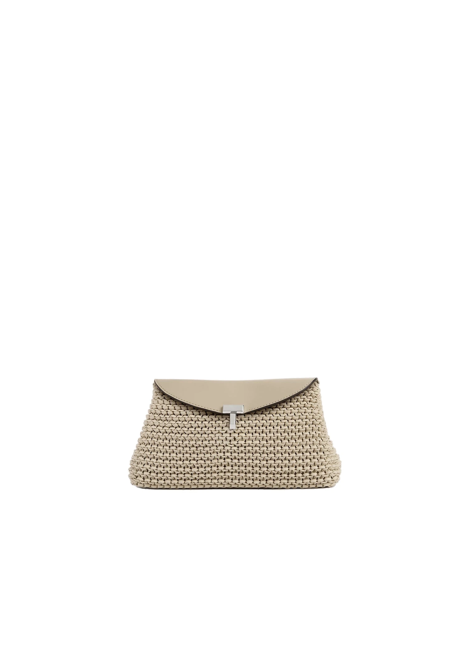 Mini T-Lock woven-leather clutch in Fawn