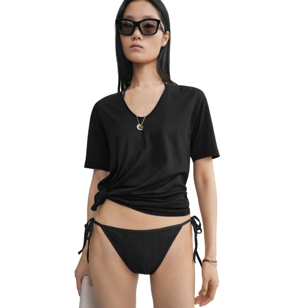 Toteme Monogram pointelle bikini bottoms in Black, view 5