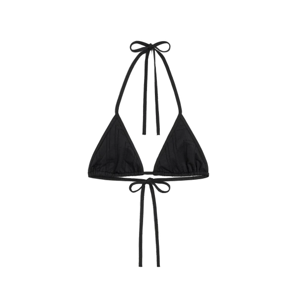 Toteme Monogram pointelle bikini top in Black