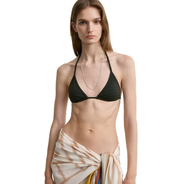 Toteme Monogram pointelle bikini top in Dark green, view 3
