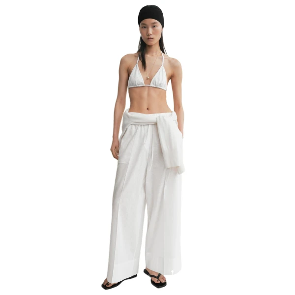 Toteme Monogram pointelle bikini top in White, view 2