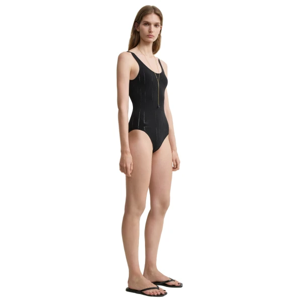 Toteme Monogram pointelle knit swimsuit in Washed black, view 3