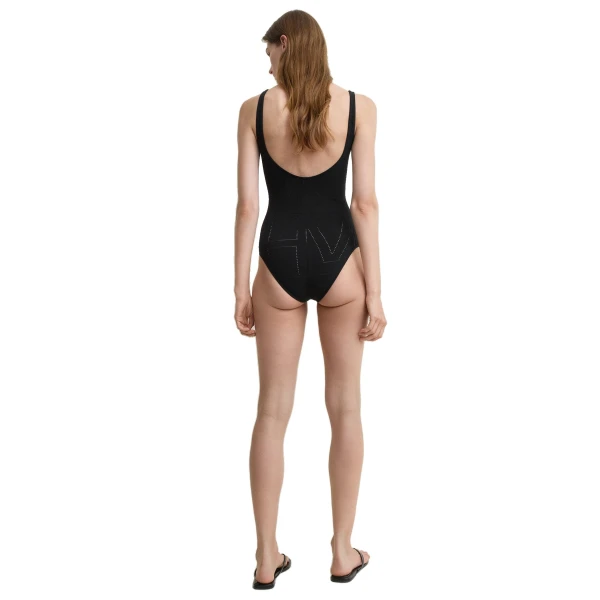 Toteme Monogram pointelle knit swimsuit in Washed black, view 4