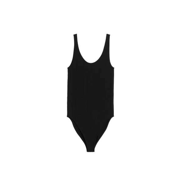 Monogram pointelle knit swimsuit in Washed black