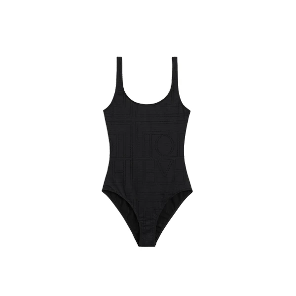 Monogram pointelle swimsuit in Black