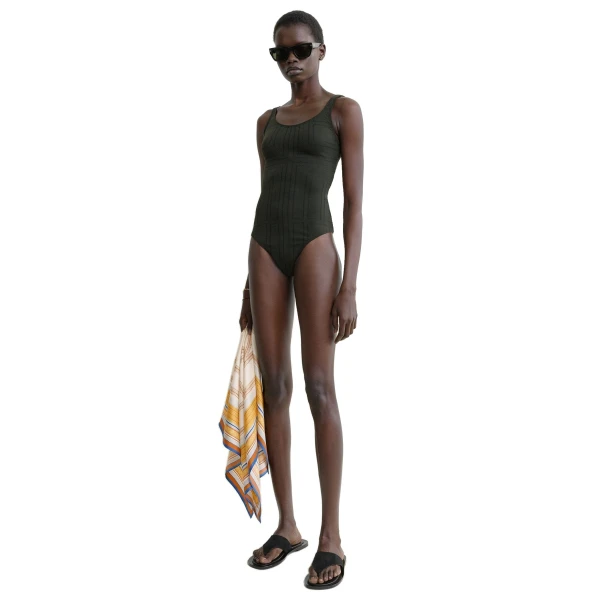Toteme Monogram pointelle swimsuit in Dark green, view 2