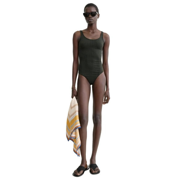 Toteme Monogram pointelle swimsuit in Dark green, view 3