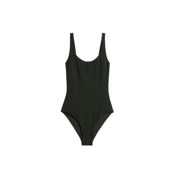 Monogram pointelle swimsuit in Dark green