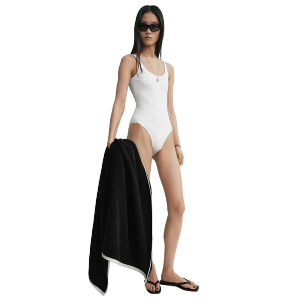 Toteme Monogram pointelle swimsuit in White, view 3