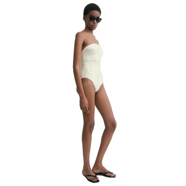 Toteme Monogram strapless swimsuit in Ecru / Straw, view 3