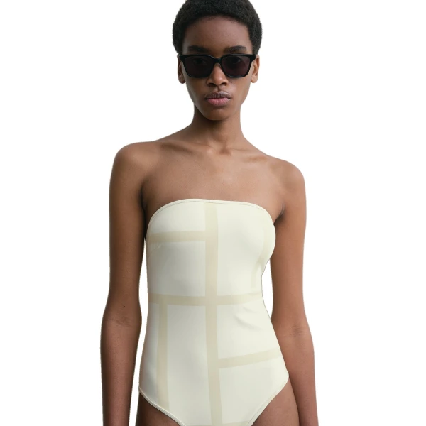 Toteme Monogram strapless swimsuit in Ecru / Straw, view 5