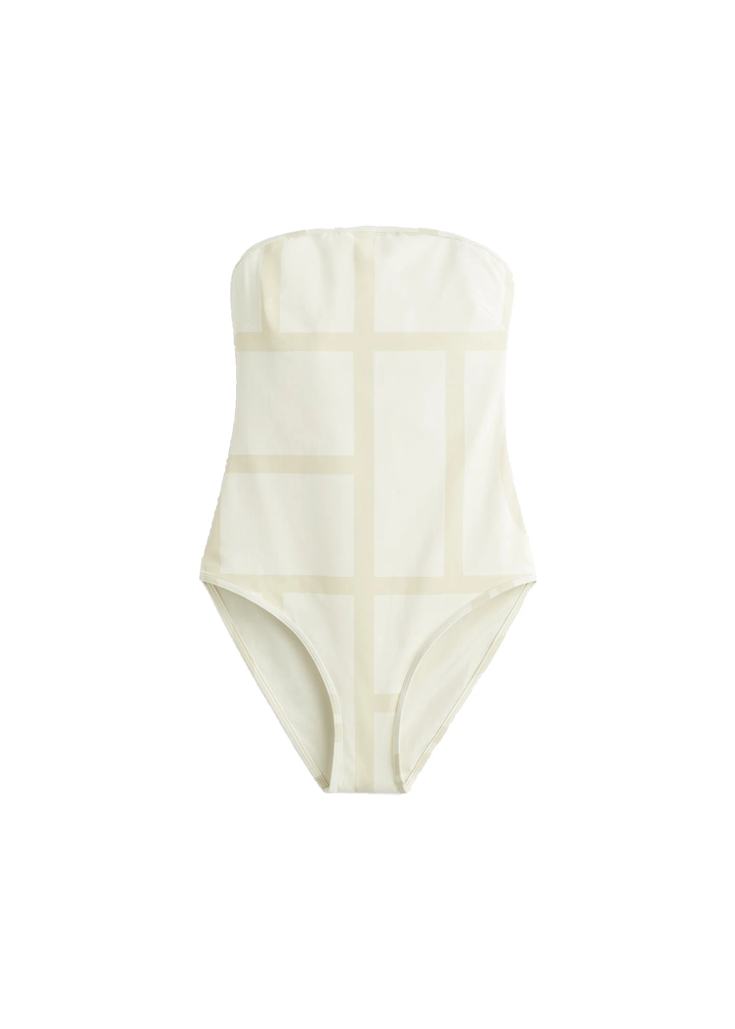 Toteme-Monogram-strapless-swimsuit-in-Ecru-Straw-white Toteme Monogram strapless swimsuit in Ecru / Straw