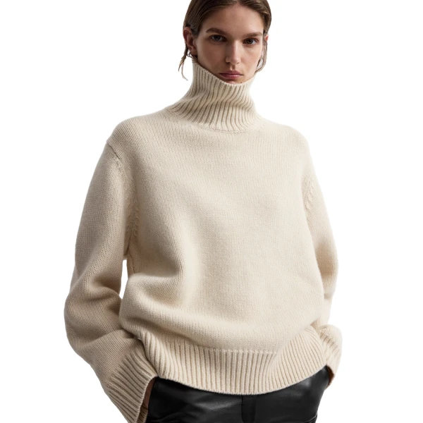 Toteme Oversized lambswool turtleneck in Almond, view 5
