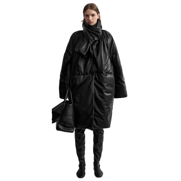 Toteme Padded leather coat in Black, view 2