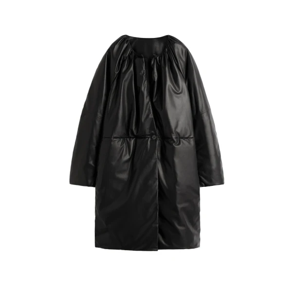 Padded leather coat in Black