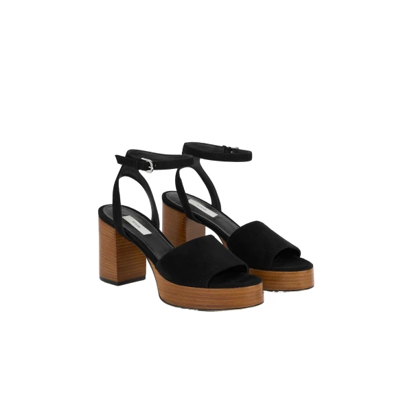 Platform suede sandals in Black / Tan - Image 4