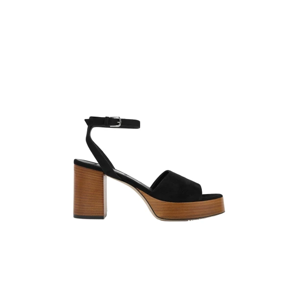 Platform suede sandals in Black / Tan