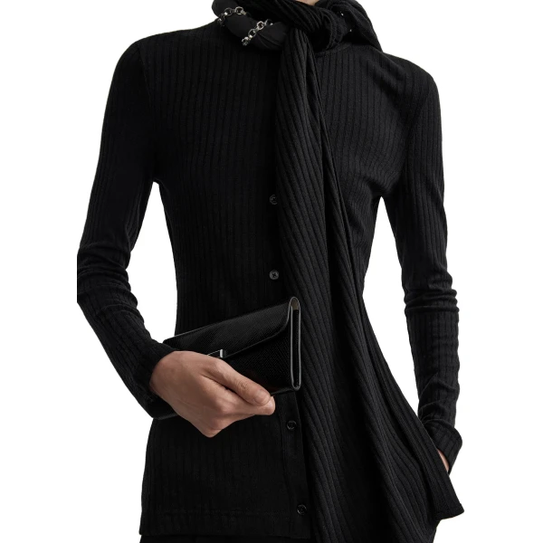 Toteme Ribbed bow blouse in Black, view 5