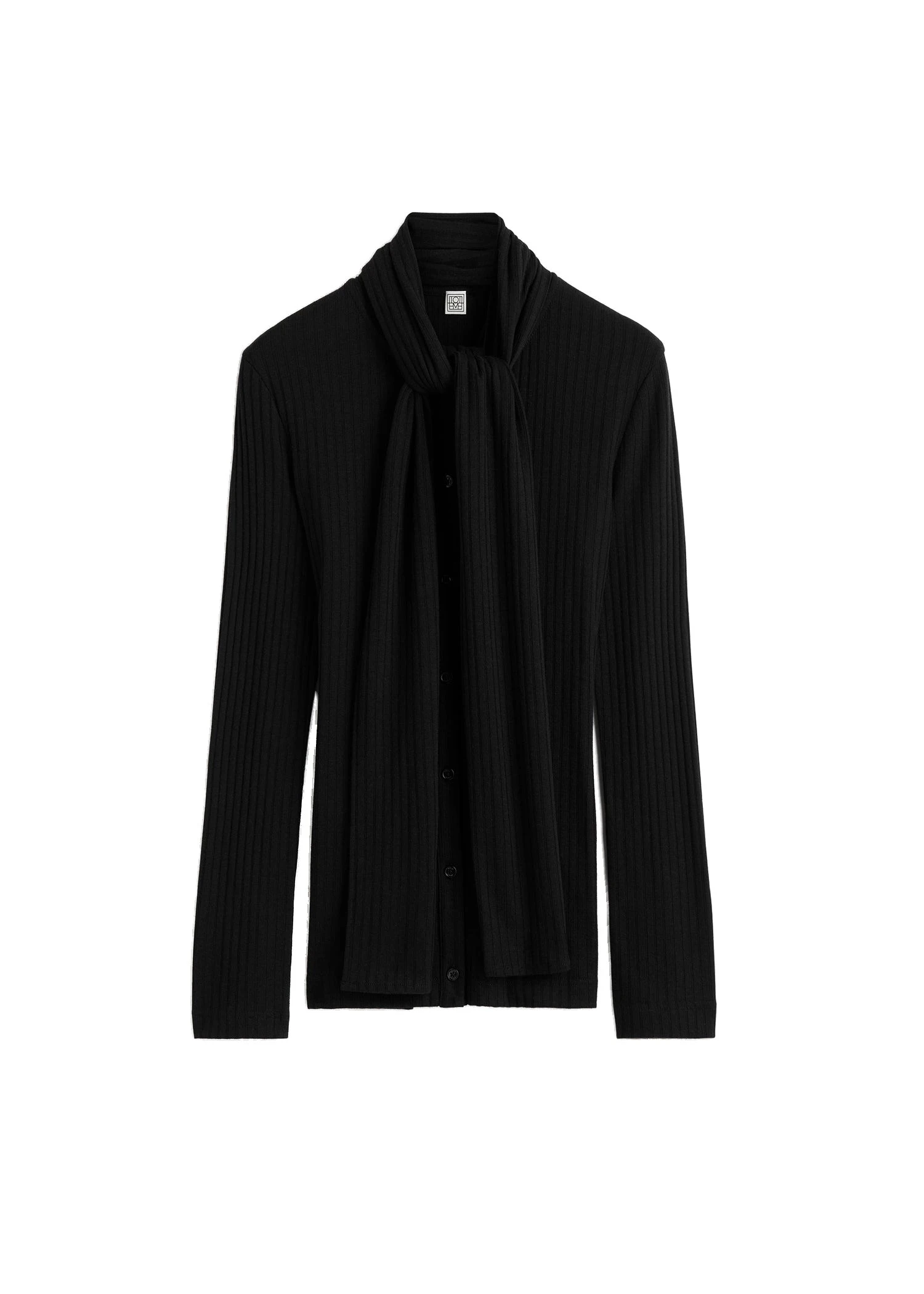 Toteme-Ribbed-bow-blouse-in-Black-white Toteme Ribbed bow blouse in Black