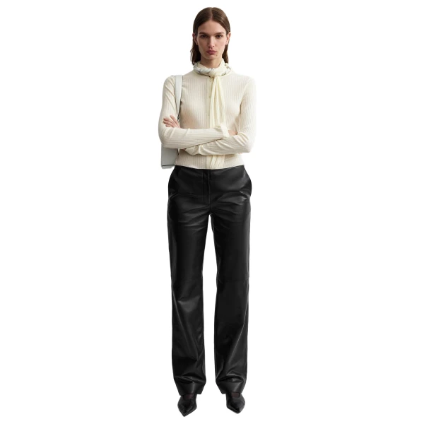 Toteme Ribbed bow blouse in Ecru, view 3